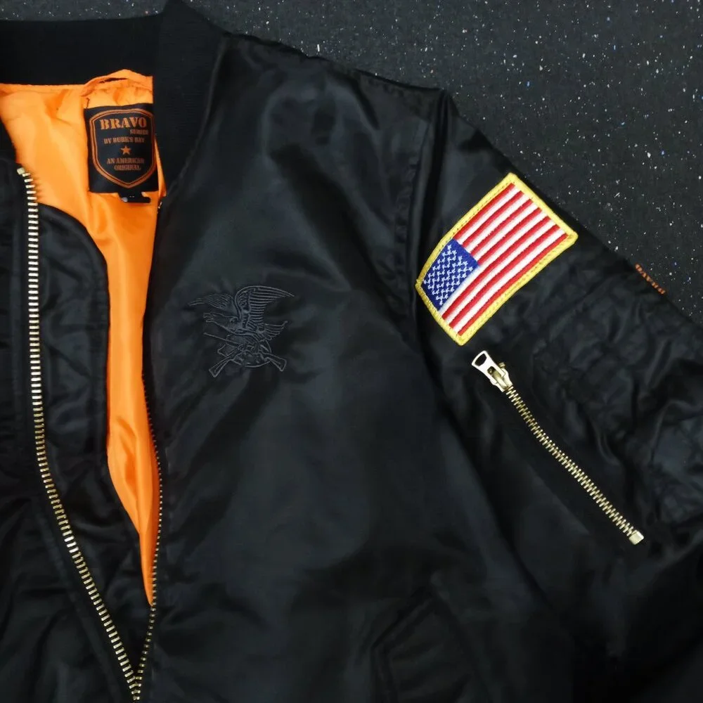 Bravo Series by Burk's Bay NRA Bomber Jacket Men's Medium Black Satin